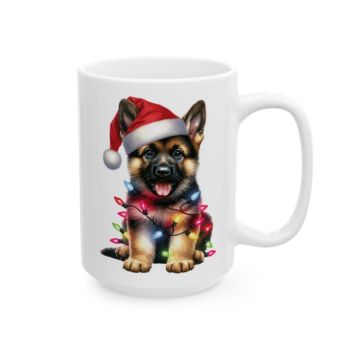 🎄 German Shepherd Christmas Lights Mug – Santa Paws & Holiday Cheer in Every Sip 🐾
