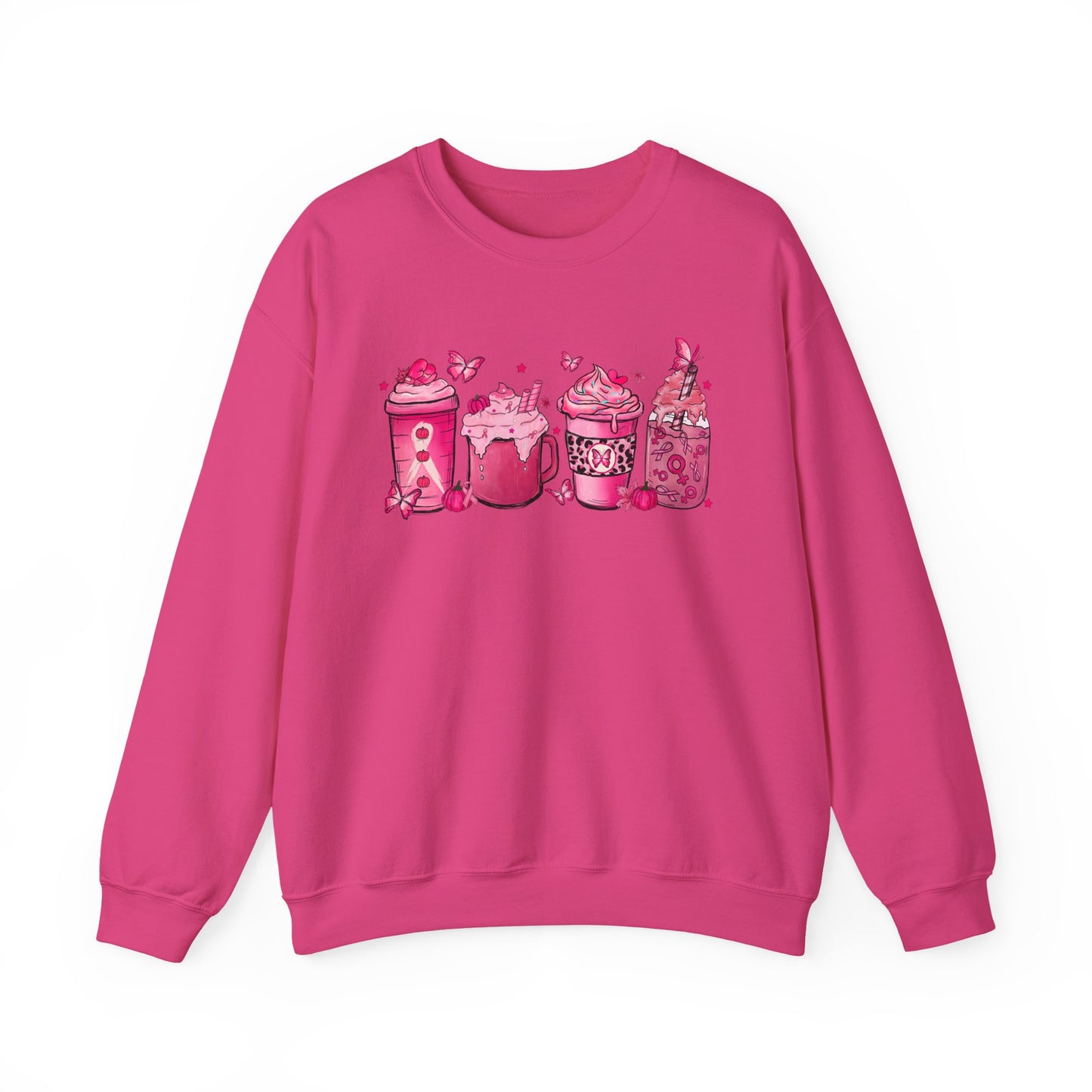 ☕🎀 Pink Awareness Drinks Sweatshirt – Breast Cancer Support Coffee Lovers