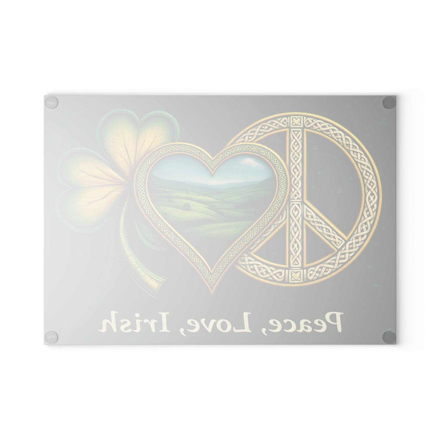Peace, Love, Irish Glass Cutting Board – Celtic Shamrock St. Patrick’s Day Kitchen Art