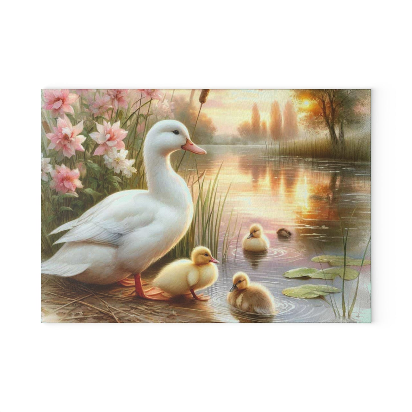 🦆🌸 Duck Family at Sunset Cutting Board – Serene Beauty for Your Kitchen 🌅✨
