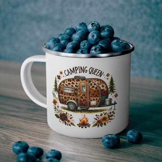 Taza elegante de esmalte para acampar: perfecta para amantes de la naturaleza, amantes de las actividades al aire libre y reuniones alrededor de fogatas. Regalo de camping, taza de camping, decoración bohemia, reina del camping.