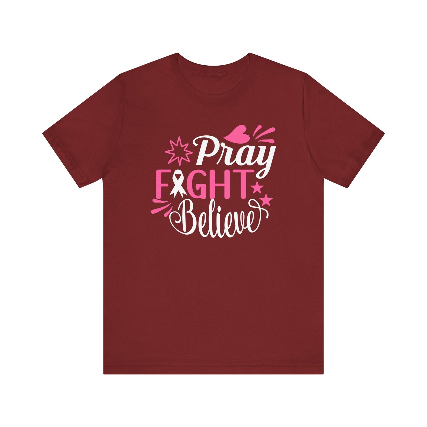💗 Pray Fight Believe – Breast Cancer Awareness T-Shirt 🎗️
