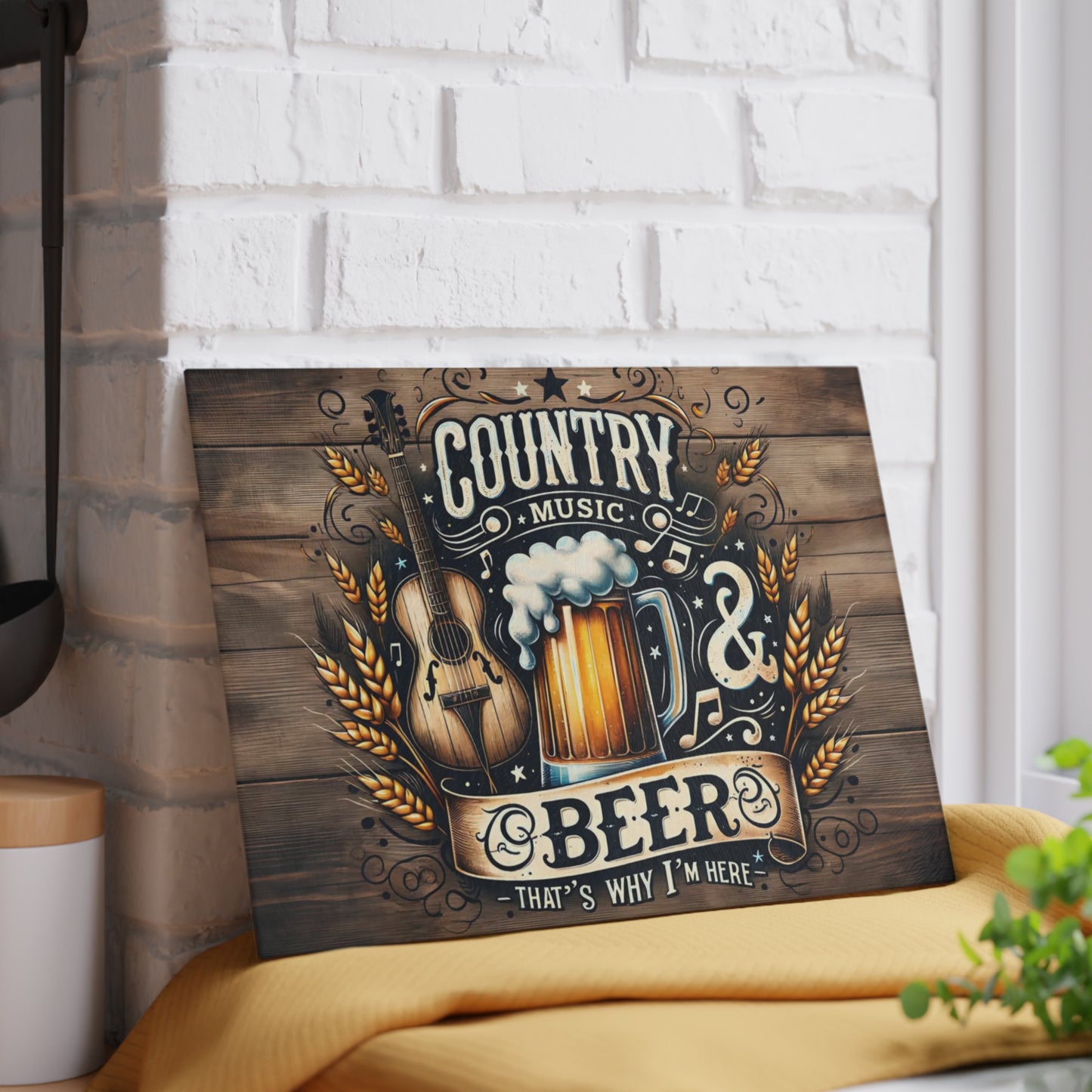 🍺🎸 Country Music & Beer Cutting Board – Rustic Pub Vibes for Kitchen & Bar 🌾🎶