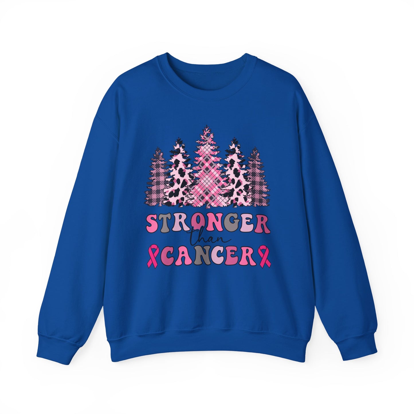 🌲💗 Stronger Than Cancer Pink Trees Sweatshirt – Breast Cancer Awareness Crewneck