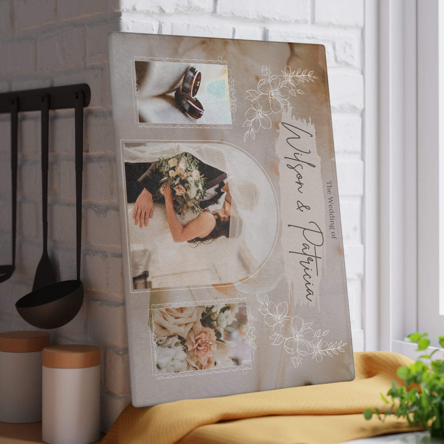 Wedding Photo Collage Glass Cutting Board – Personalized Couple Memory Keepsake