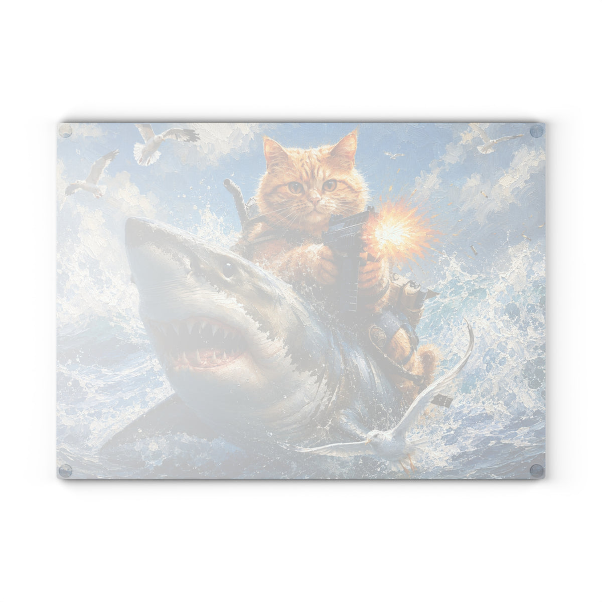 Fearless Cat & Shark Adventure Tempered Glass Cutting Board