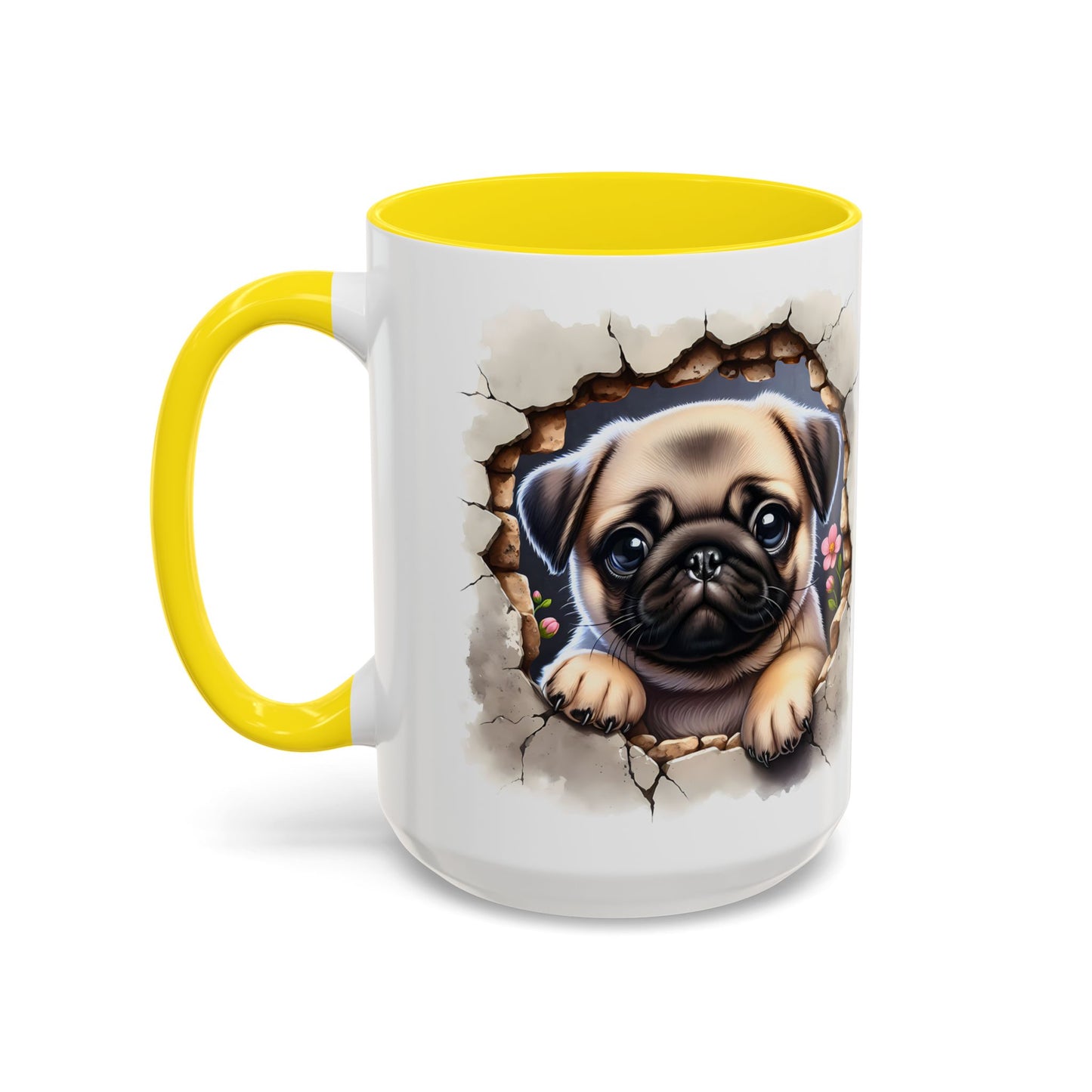 🐾💛 Pug Puppy Accent Mug – Cute Wrinkly Pug Coffee Cup ☕✨