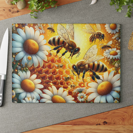 🐝 Bee & Daisy Honeycomb Cutting Board – Nature’s Buzzing Kitchen Elegance 🌼