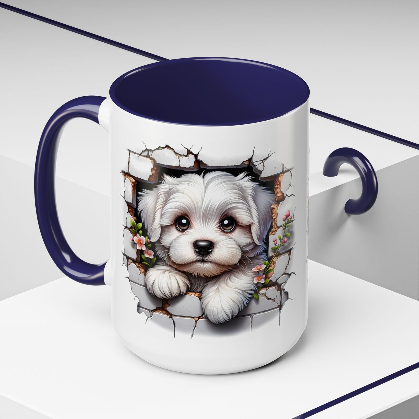 🎀🐶 Maltese Puppy Accent Mug – Cute Peek-Through Dog Design for Animal Lovers ☕💖
