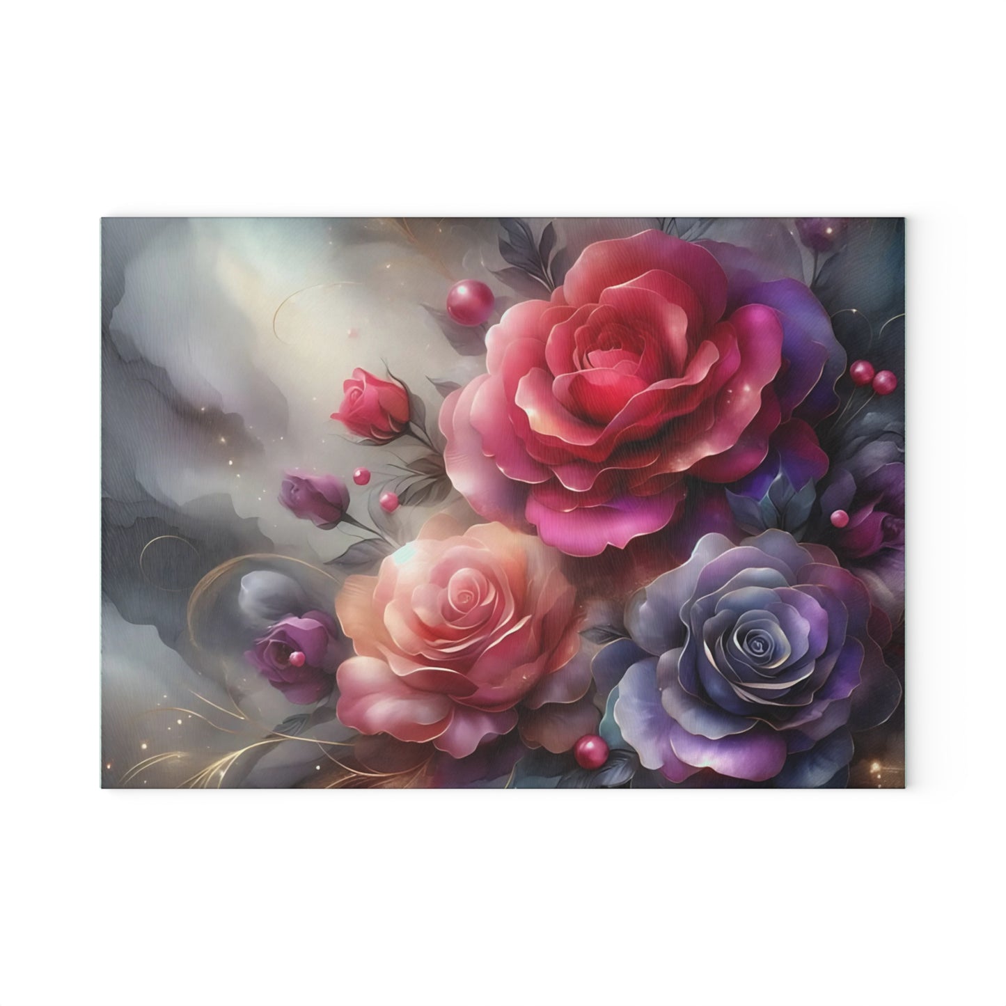 Tabla de cortar de vidrio templado con rosas elegantes: decoración floral para la cocina, regalo único, tabla de cortar de vidrio, tabla para charcutería, tabla de cortar personalizada, flores