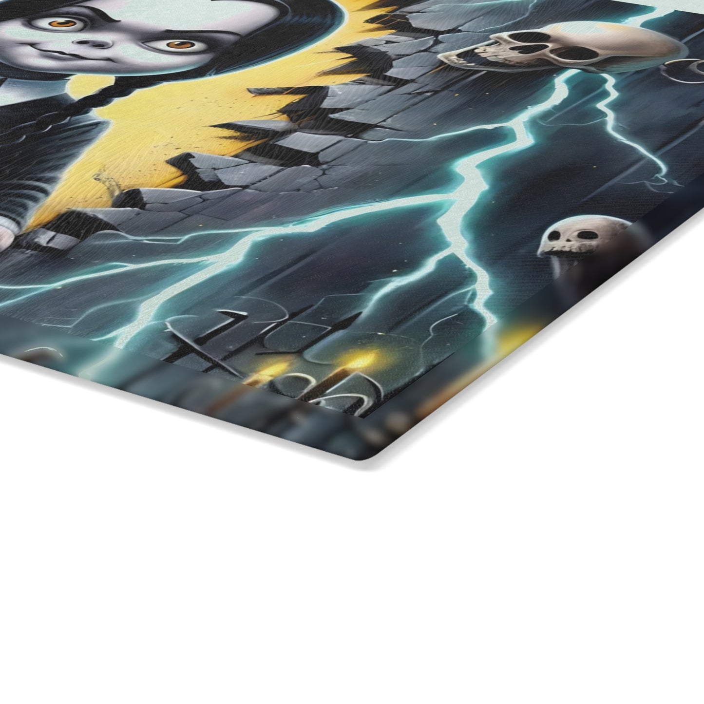 ⚡ Gothic Lightning Girl Cutting Board – Spooky Cool Vibes with Skulls, Candles & Bold Attitude 💀🌩️