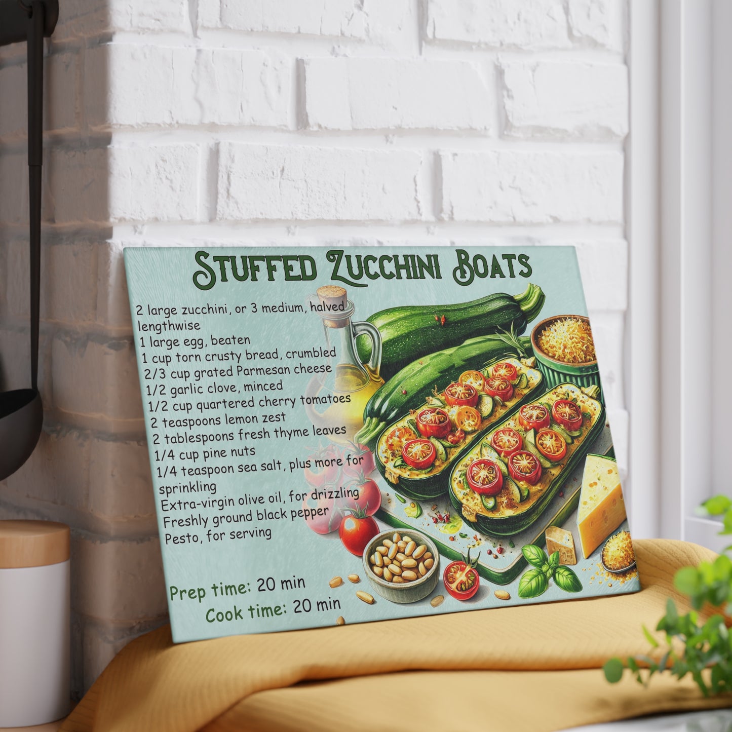 🥒 Stuffed Zucchini Boats – Fresh and Fun Kitchen Cutting Board