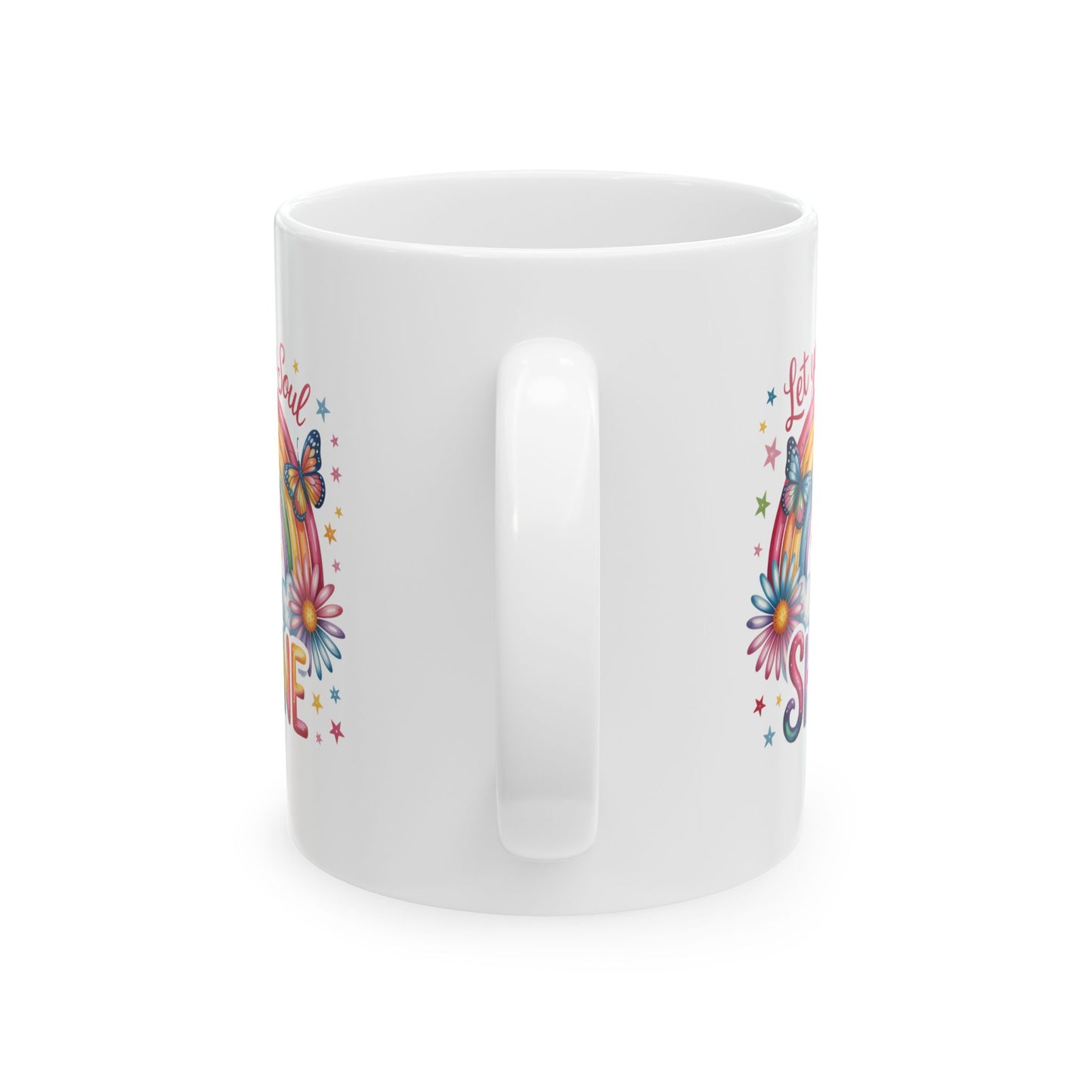Taza motivacional arcoíris "Deja que tu alma brille"