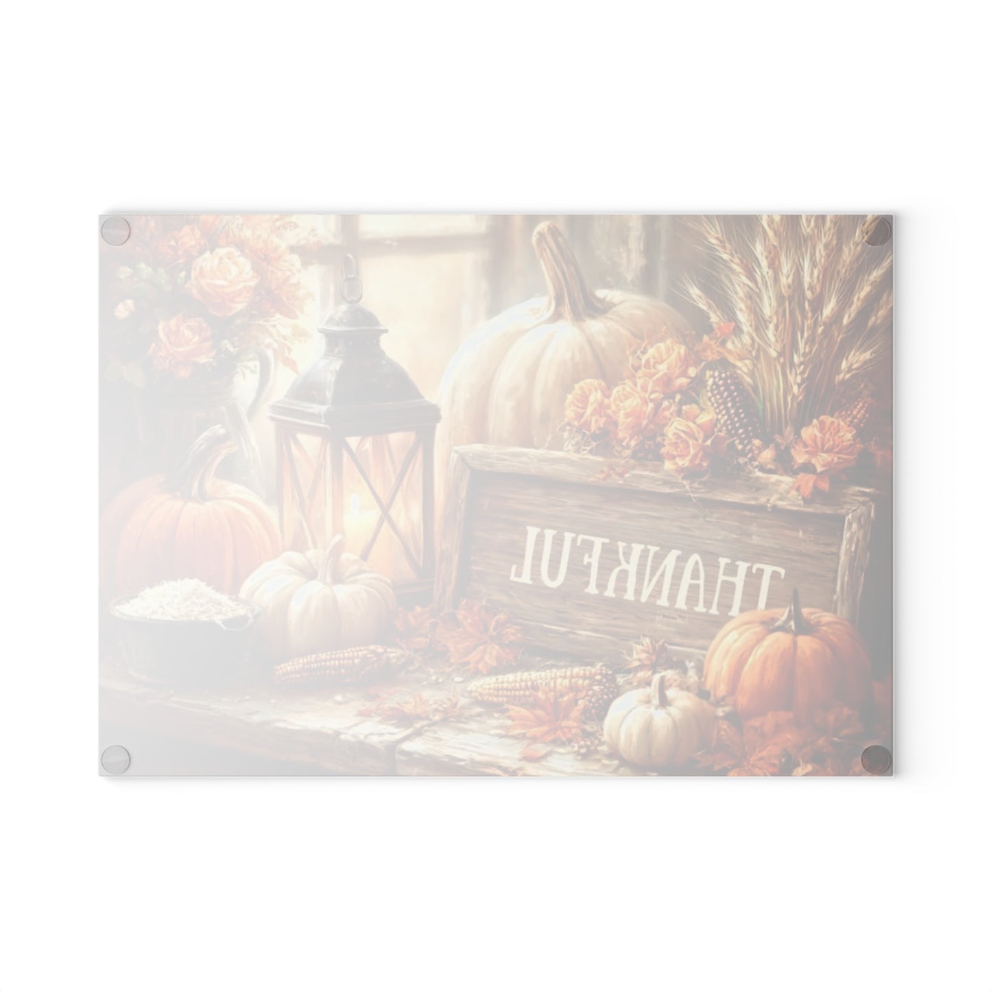 🎃🕯️ “Thankful Autumn Vignette” Glass Cutting Board – Cozy Charm for Your Kitchen
