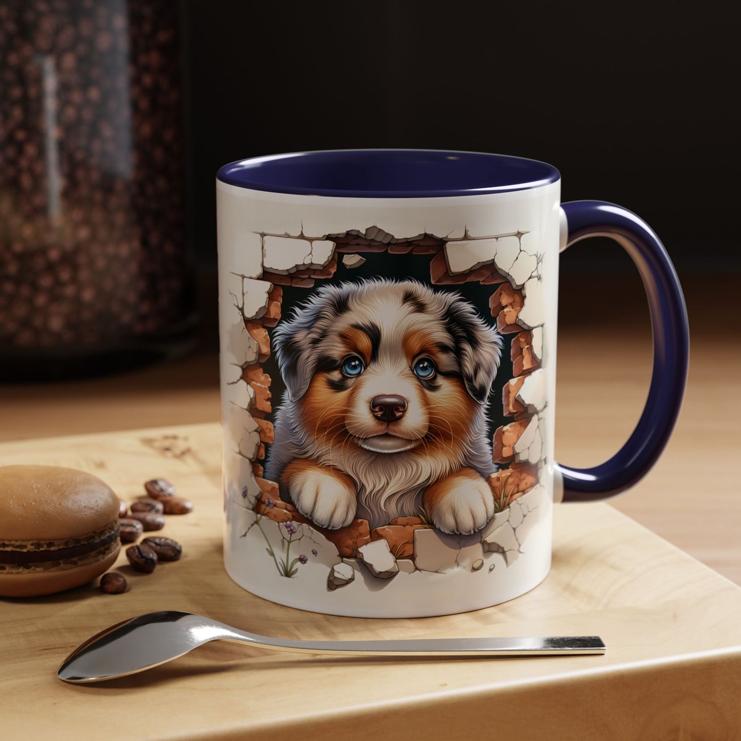 🐾☕ Australian Shepherd Puppy Peek Accent Mug – Blue-Eyed Beauty Dog Lover Gift ✨💙