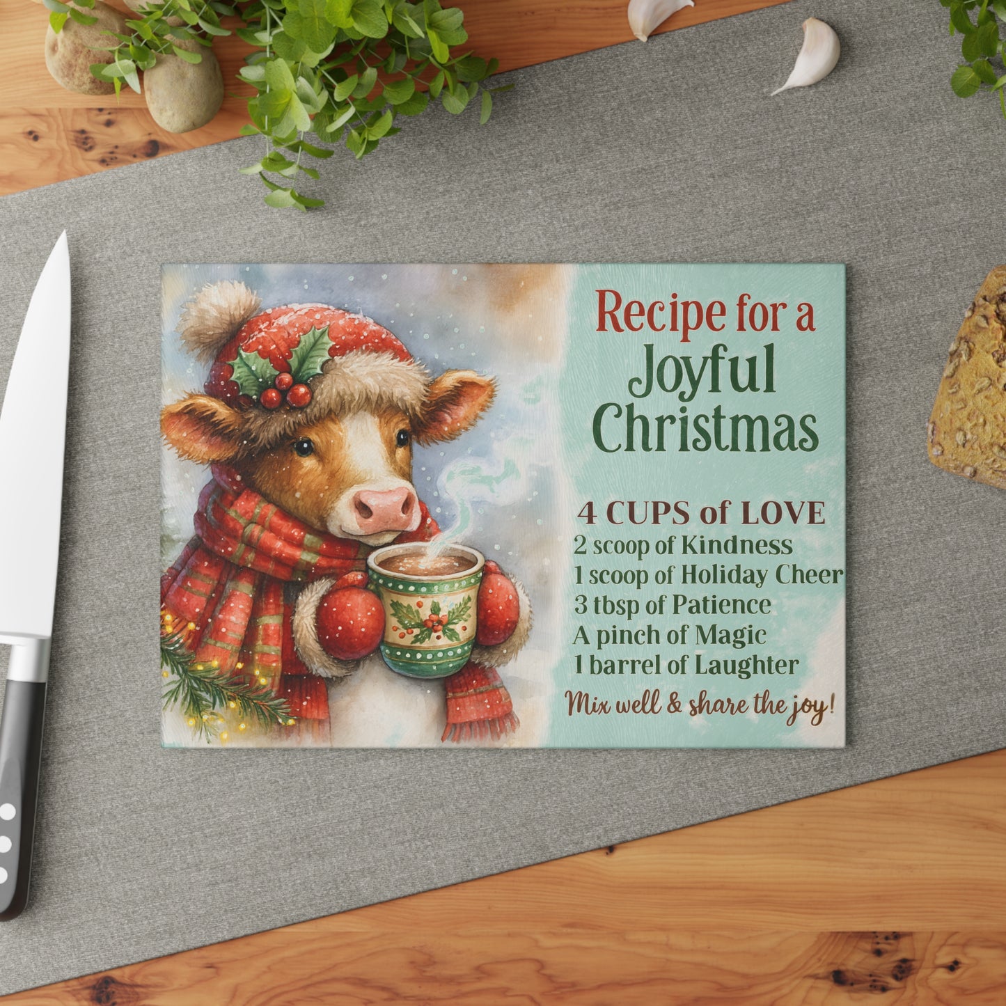 🎄☕ Highland Cow Recipe for a Joyful Christmas Cutting Board – Festive Winter Kitchen Décor ❄️✨