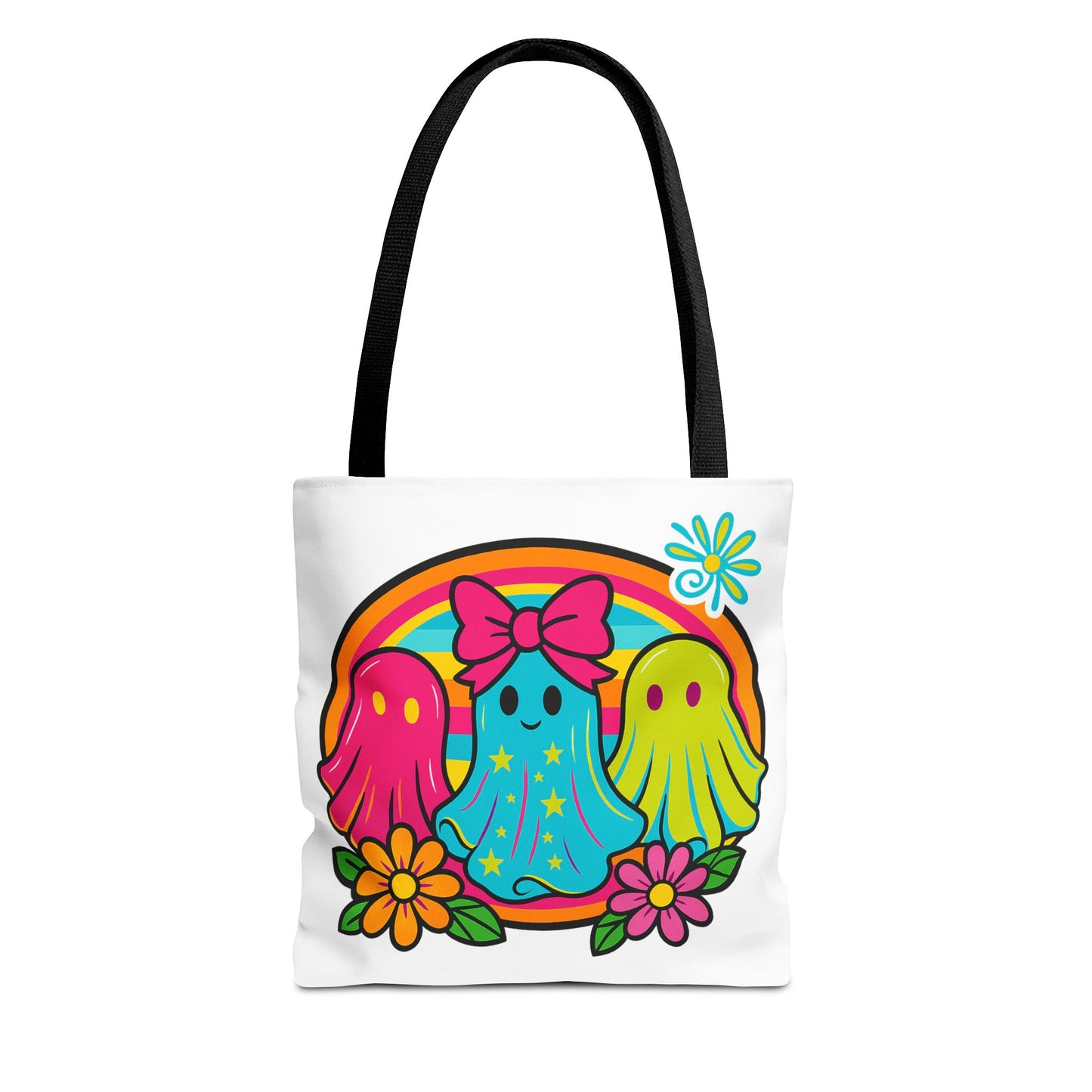 🌈 Retro Rainbow Ghosts Tote Bag – Groovy Spooky Fun 👻👜