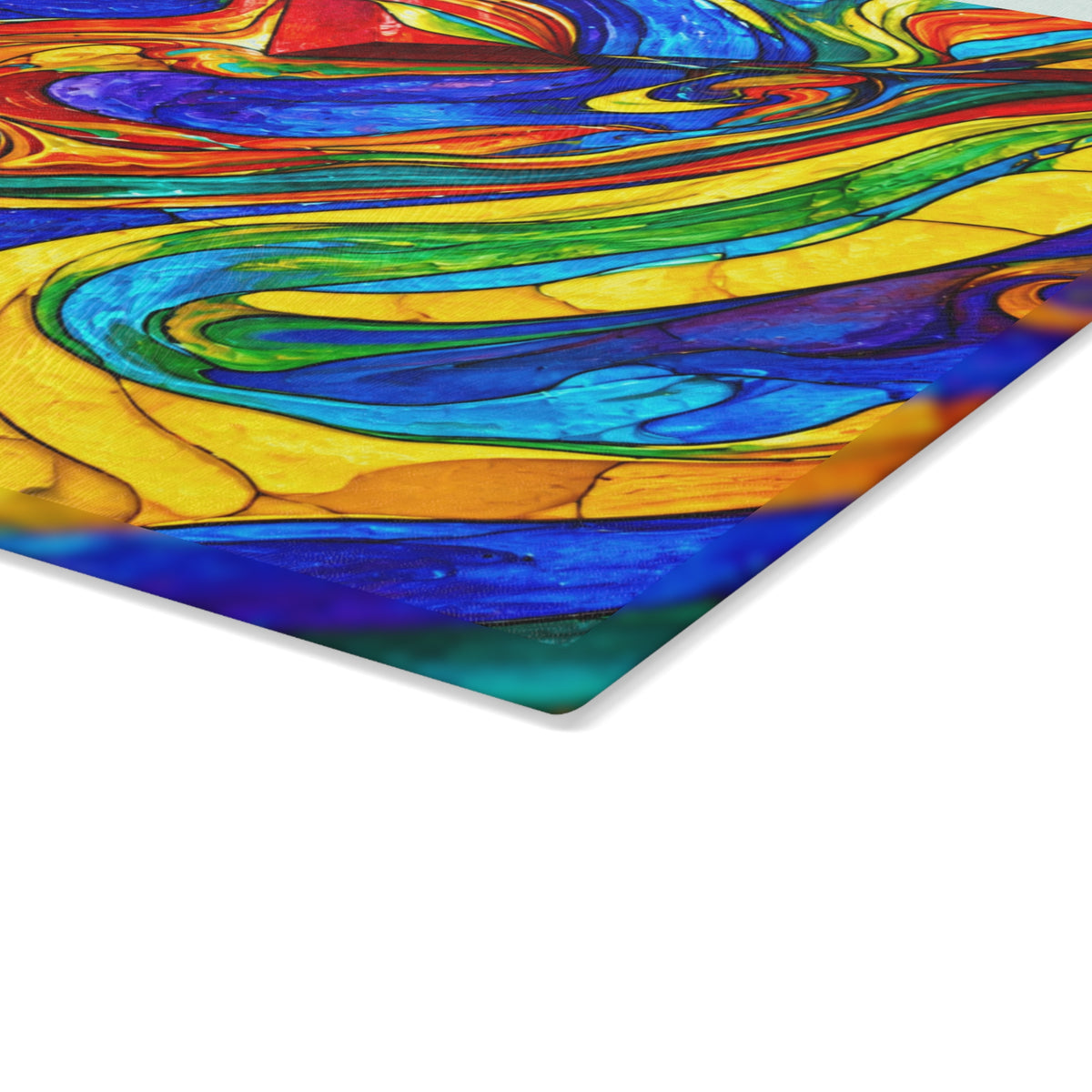 Colorful Marbled Swirl Glass Cutting Board – Bold Abstract Rainbow Kitchen Decor