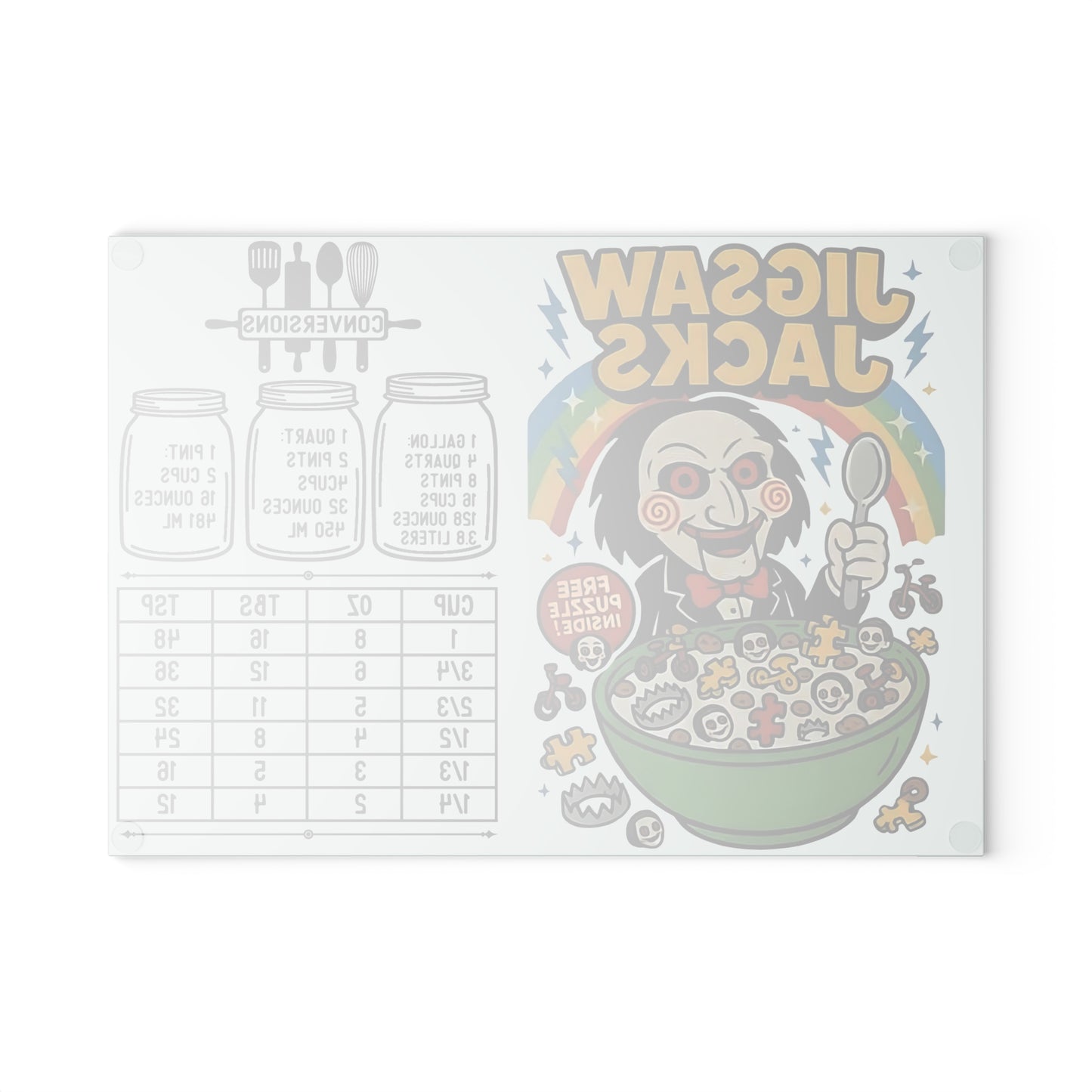 🧩 “Jigsaw Jacks” Horror Cereal Cutting Board – Twisted Fun at Every Meal! 🥄