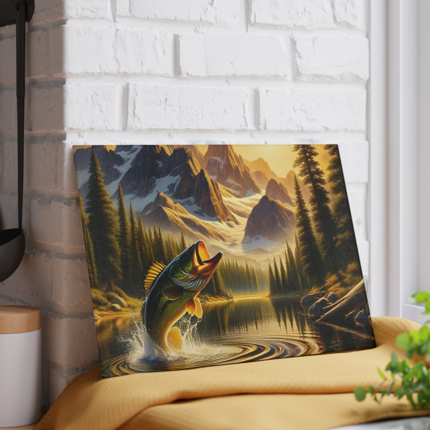 🎣 Mountain Lake Fishing Scene Cutting Board – Perfect for Anglers & Outdoor Enthusiasts 🌲