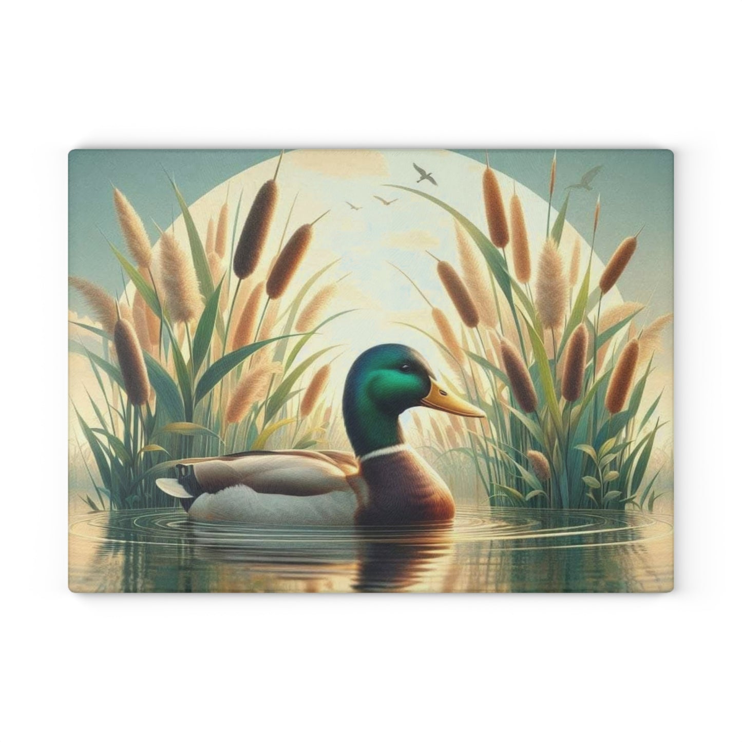 Serene Mallard in Reeds Cutting Board – Peaceful Lake & Nature Art