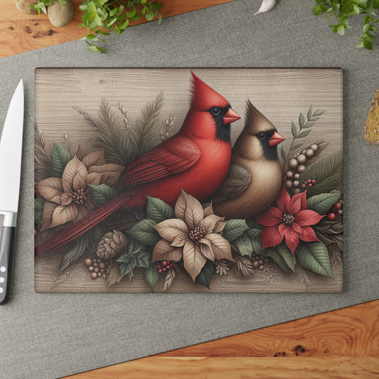 ❤️🕊️ Rustic Cardinal Pair Cutting Board – Timeless Winter Elegance for Your Kitchen 🌲
