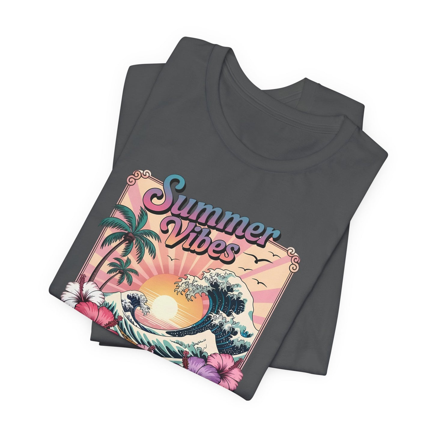 ☀️ Camiseta Summer Vibes – Ola playera vibrante, hibisco y palmeras | Camiseta gráfica para mujer