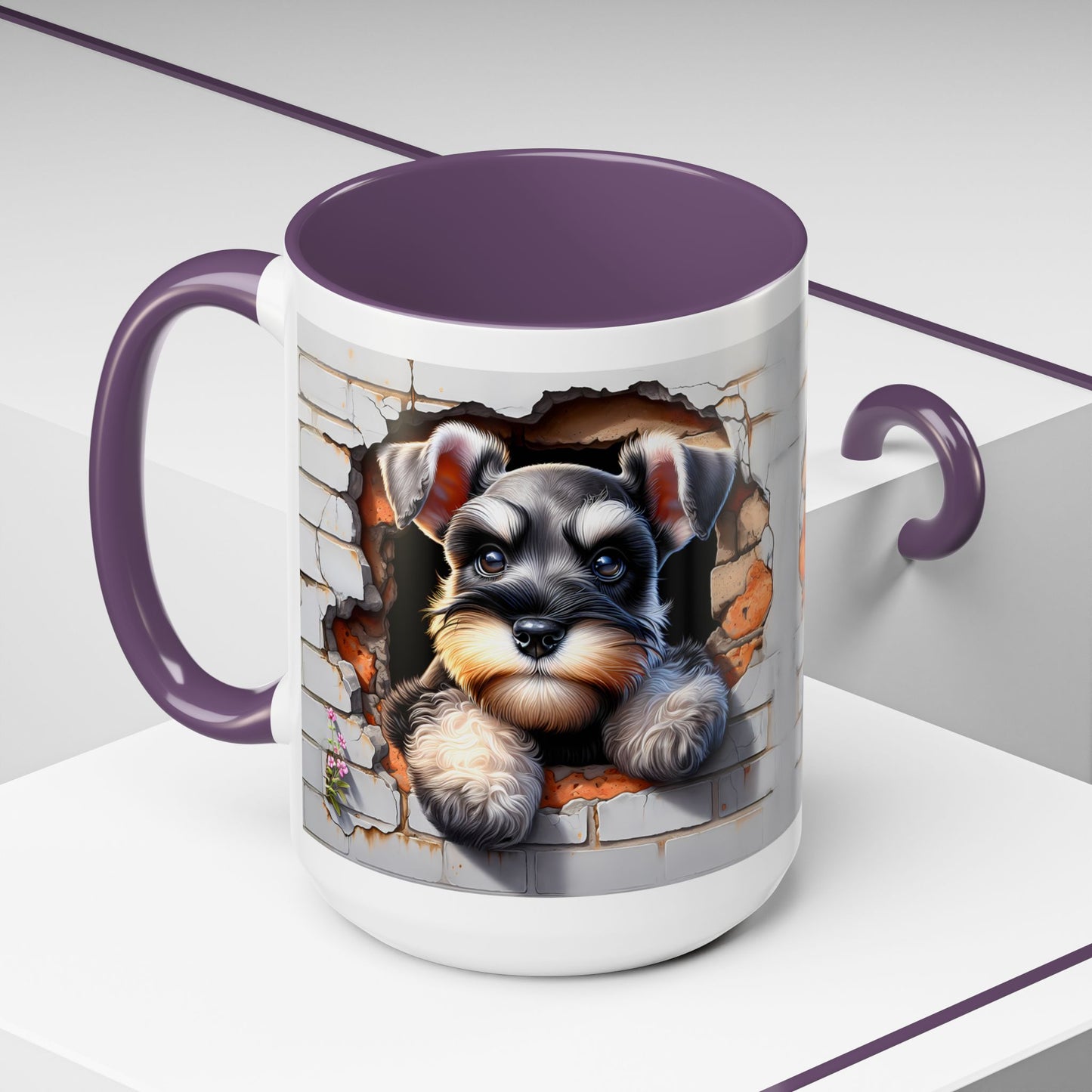 🎀🐶 Schnauzer Puppy Accent Mug – Cute Peek-Through Dog Design for Animal Lovers ☕💖