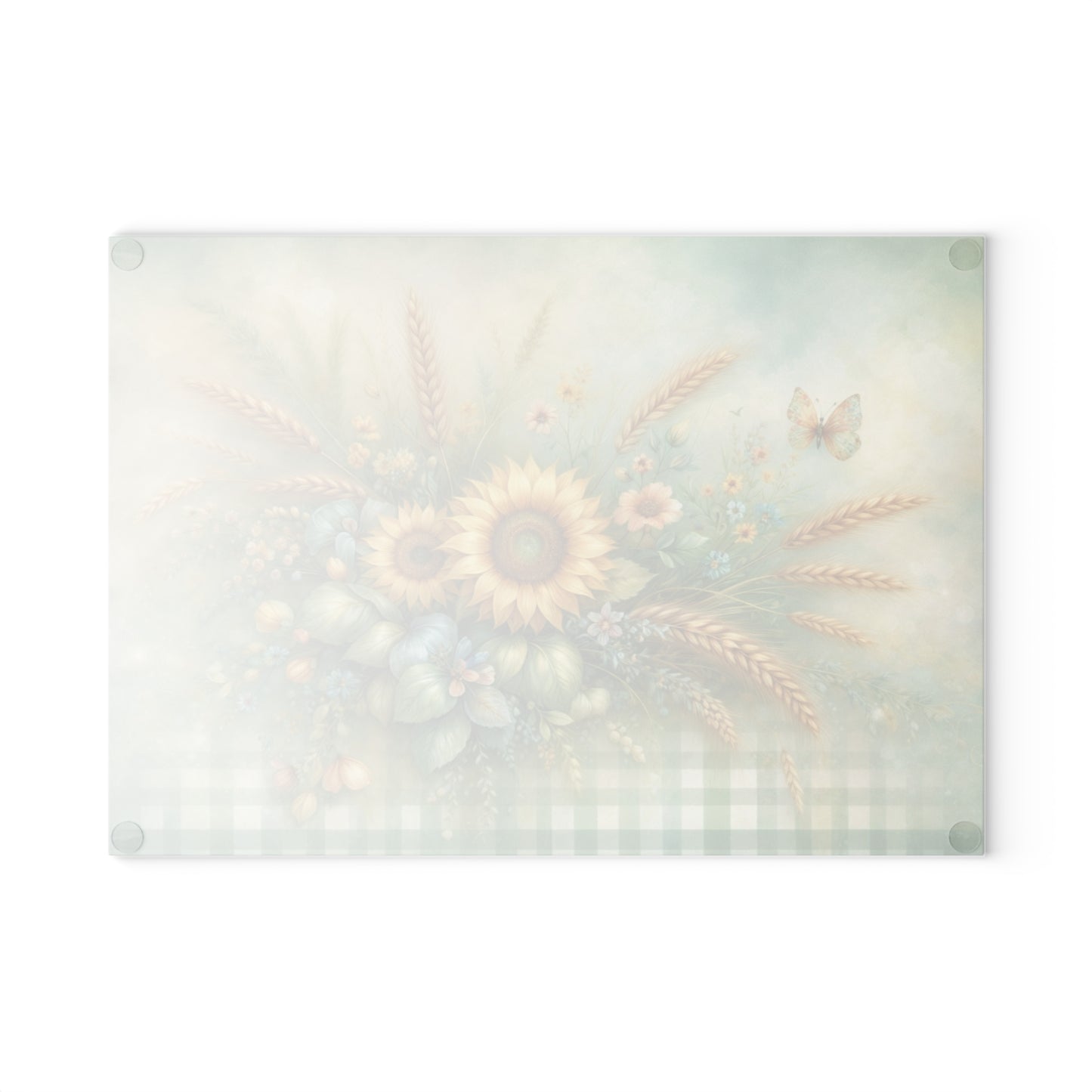 Sunflower and Wheat Garden Glass Cutting Board – Rustic Farmhouse Floral Kitchen Decor