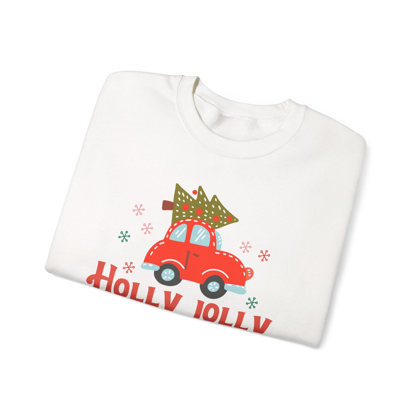 🎄🚗 Holly Jolly Vibes Crewneck – Cute Red Car & Tree Graphic