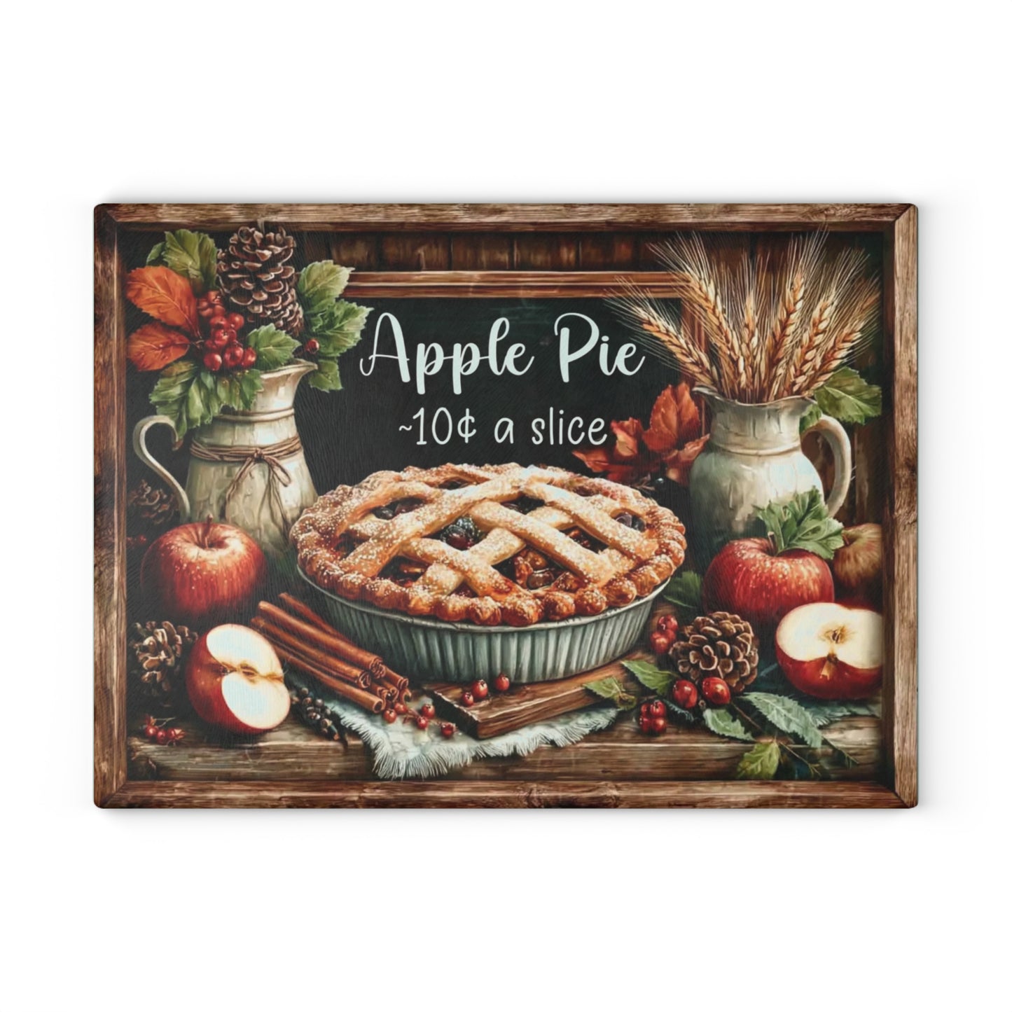 🥧🍎 “Apple Pie – 10¢ a Slice” Tempered Glass Board – Vintage Bakery Charm