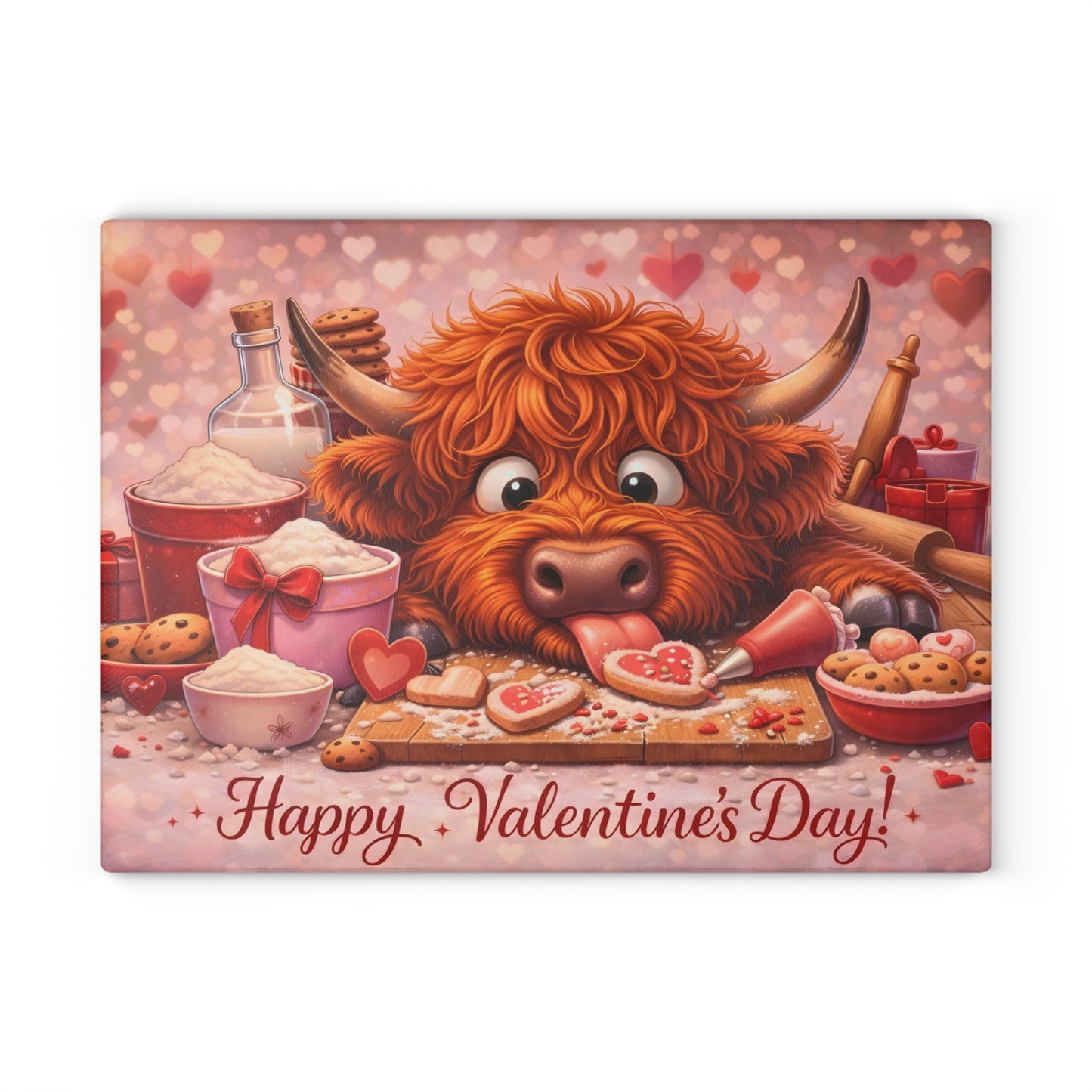 Valentine Highland Cow Baking Glass Cutting Board – Sweet Farmhouse Love Kitchen Decor