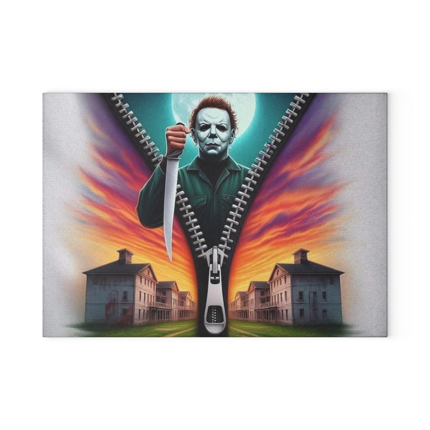 🔪 Sunset Madness Cutting Board – Zip Through the Chaos in Style