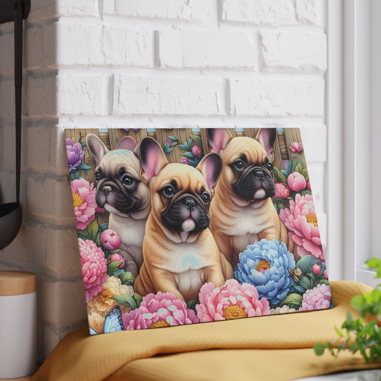 🐾 French Bulldog Floral Cutting Board – Adorable Pup Charm for Your Kitchen 🌸