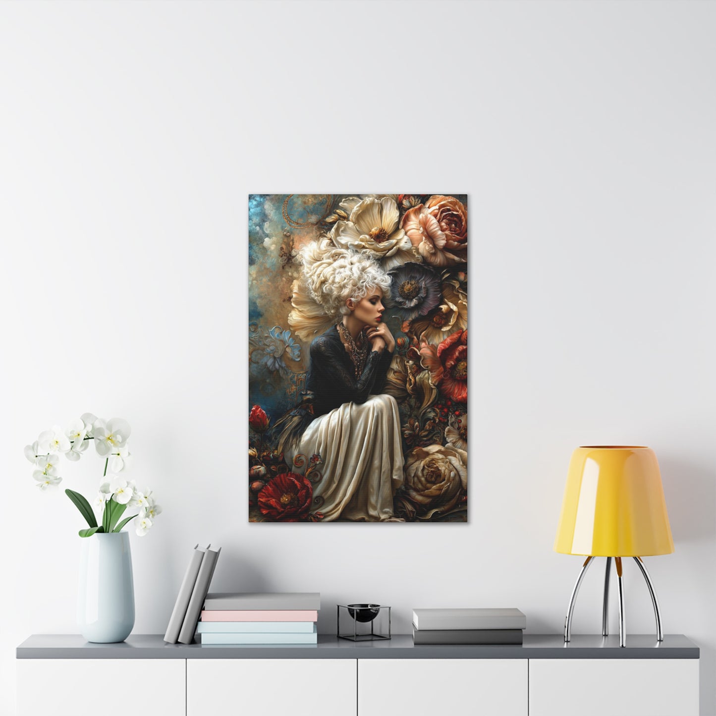 Elegant Floral Portrait Canvas – Vintage-Inspired Wall Art