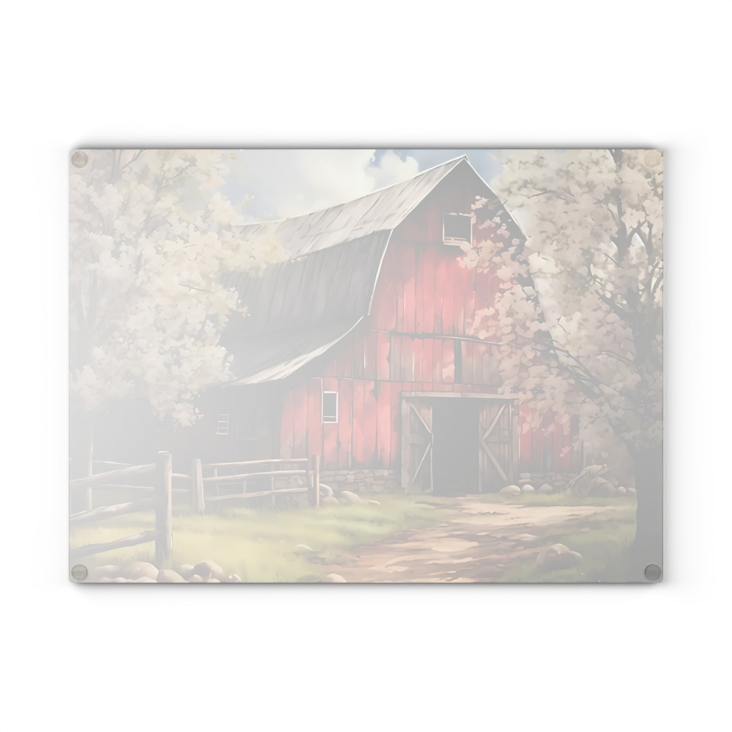 🌸🚜 Rustic Red Barn Blossom Cutting Board – Farmhouse Charm for Your Kitchen 🌾🐓