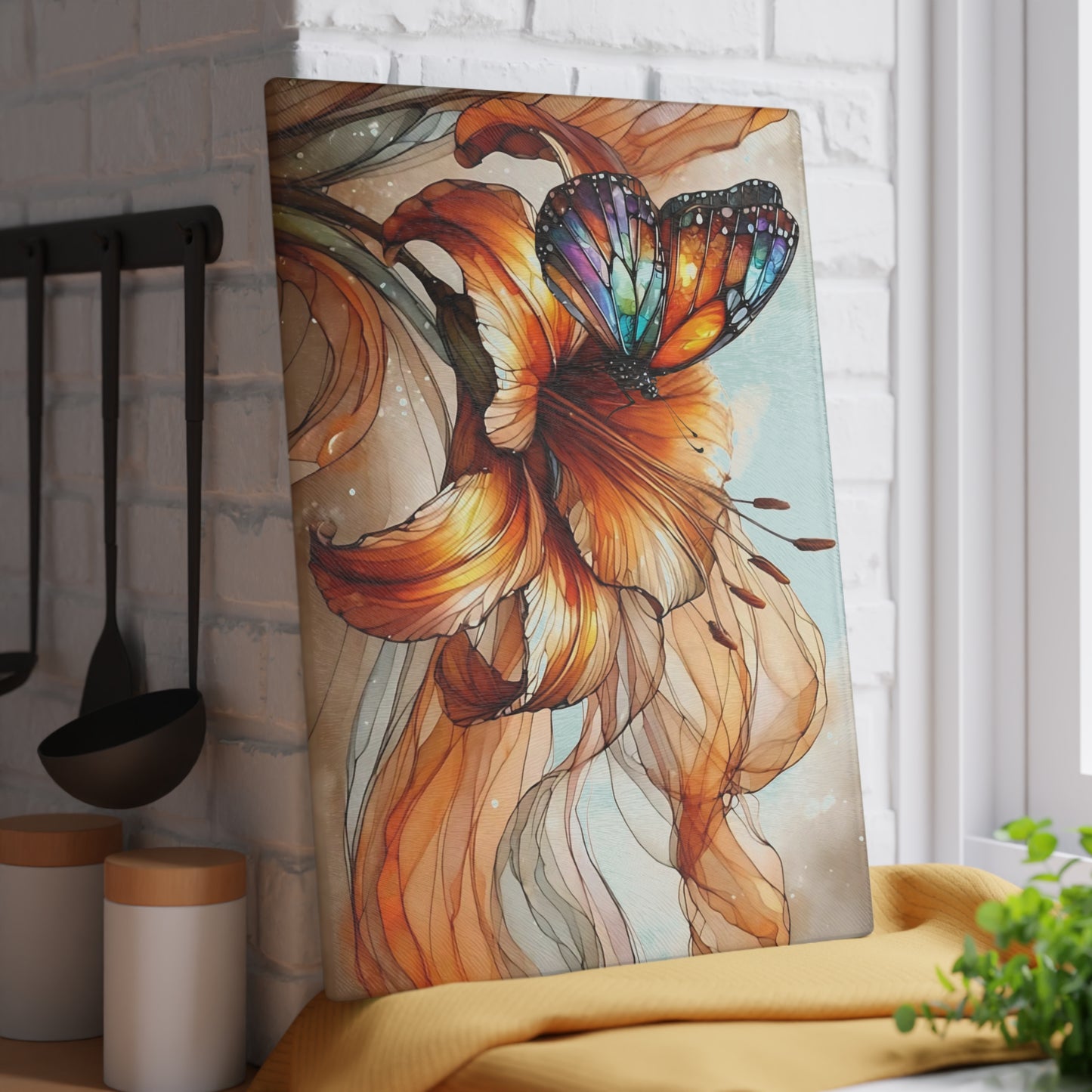 Flower & Butterfly Tempered Glass Cutting Board – A Touch of Nature’s Grace