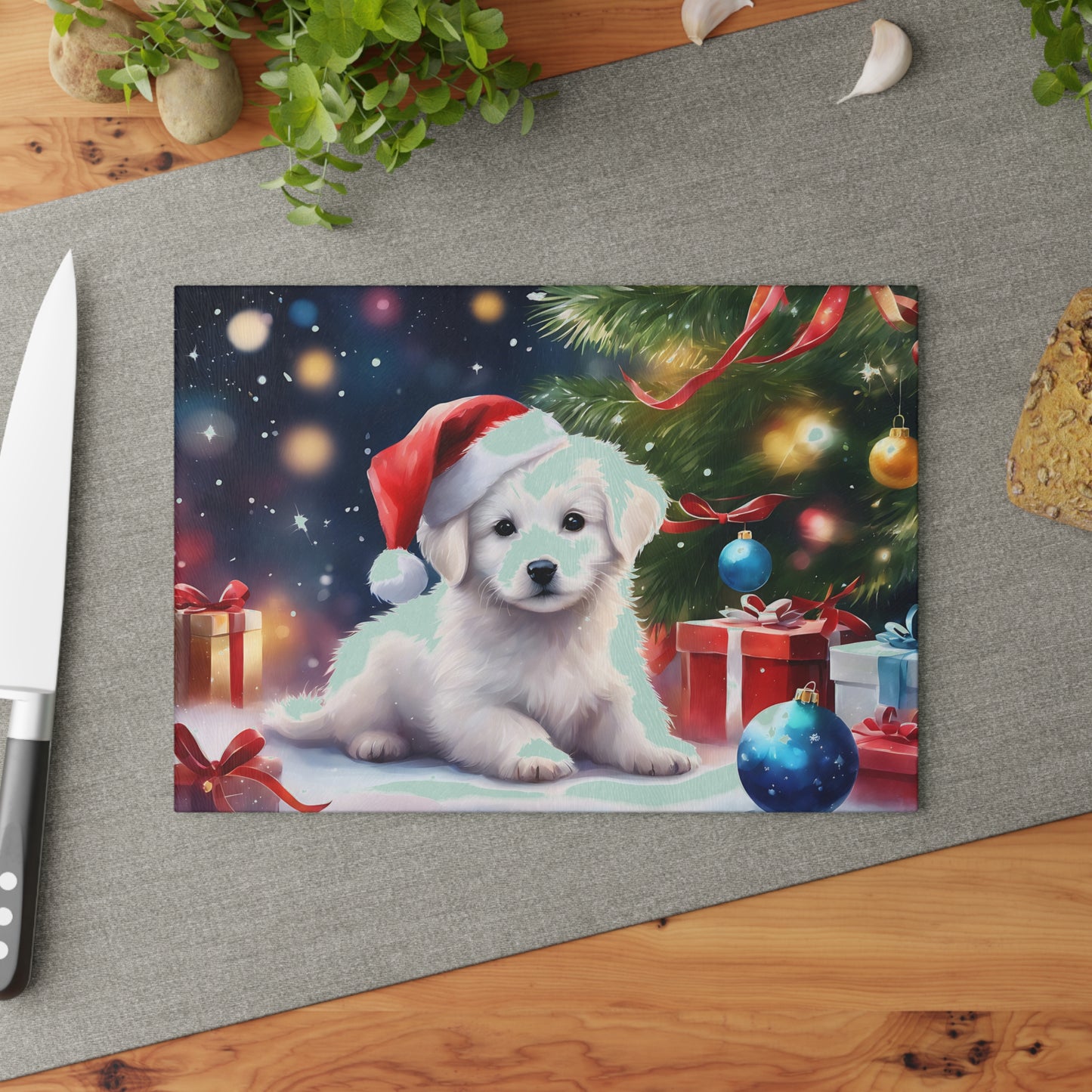🎄🐾 Christmas Puppy Cutting Board – Holiday Cheer for Your Kitchen 🎁