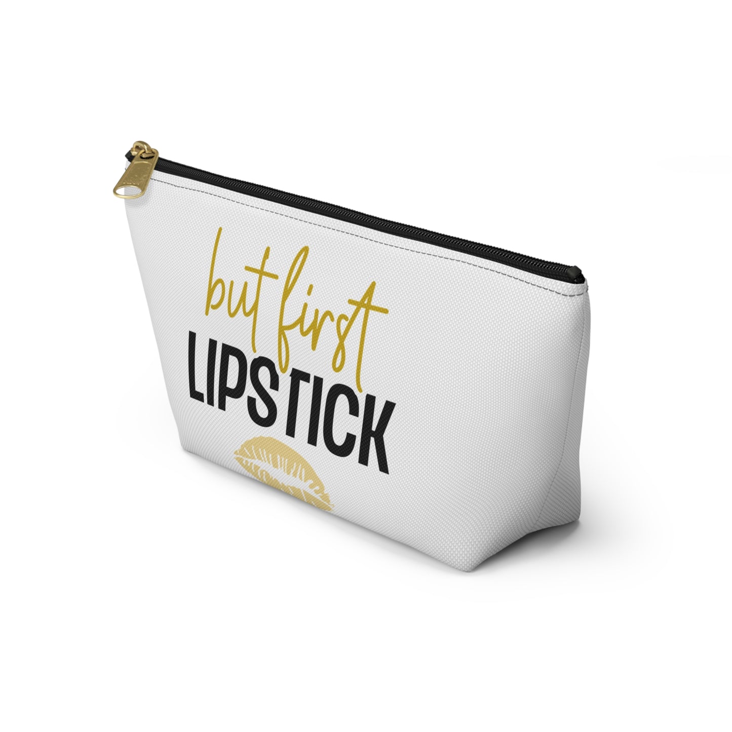 Accessory Pouch – "But First Lipstick" Yellow Makeup Bag