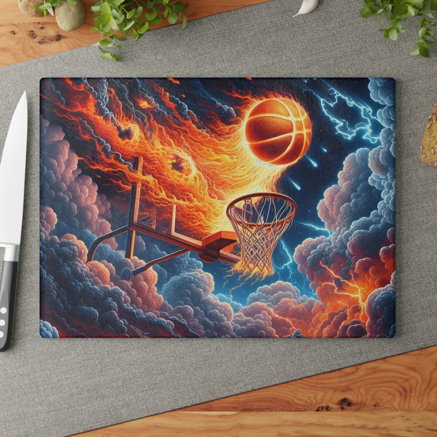 🔥 Fiery Basketball Slam Cutting Board – Bring the Heat to Your Kitchen