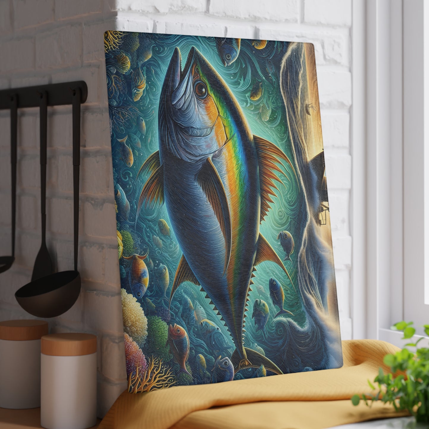 🐟🌊 Yellowfin Tuna Ocean Vibes Cutting Board – Coastal Elegance for Your Kitchen 🎣