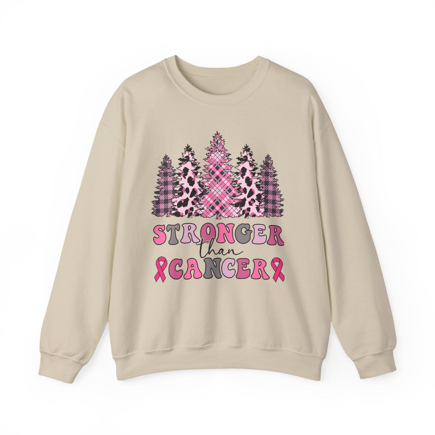 🌲💗 Stronger Than Cancer Pink Trees Sweatshirt – Breast Cancer Awareness Crewneck