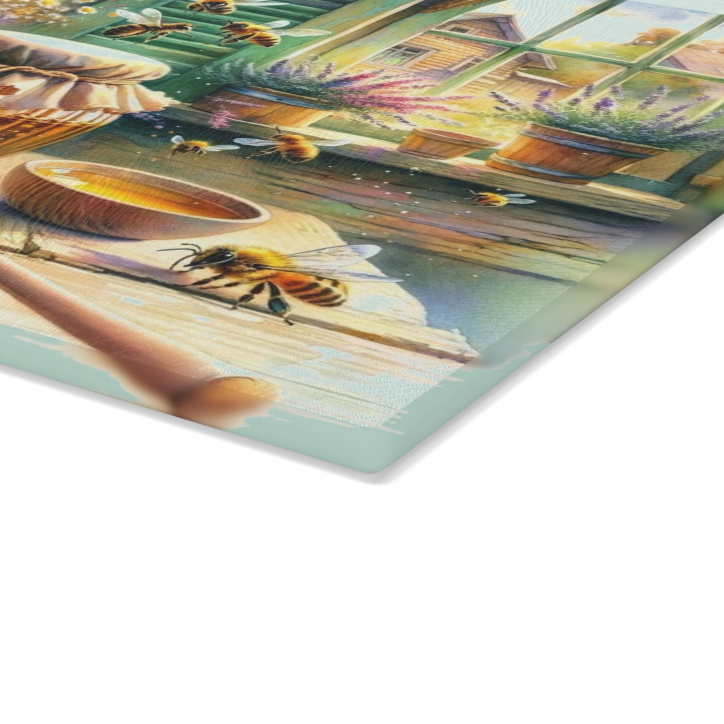 🍯🌼 “Honey & Wildflowers” Glass Cutting Board – Cozy Cottage Charm for Your Kitchen
