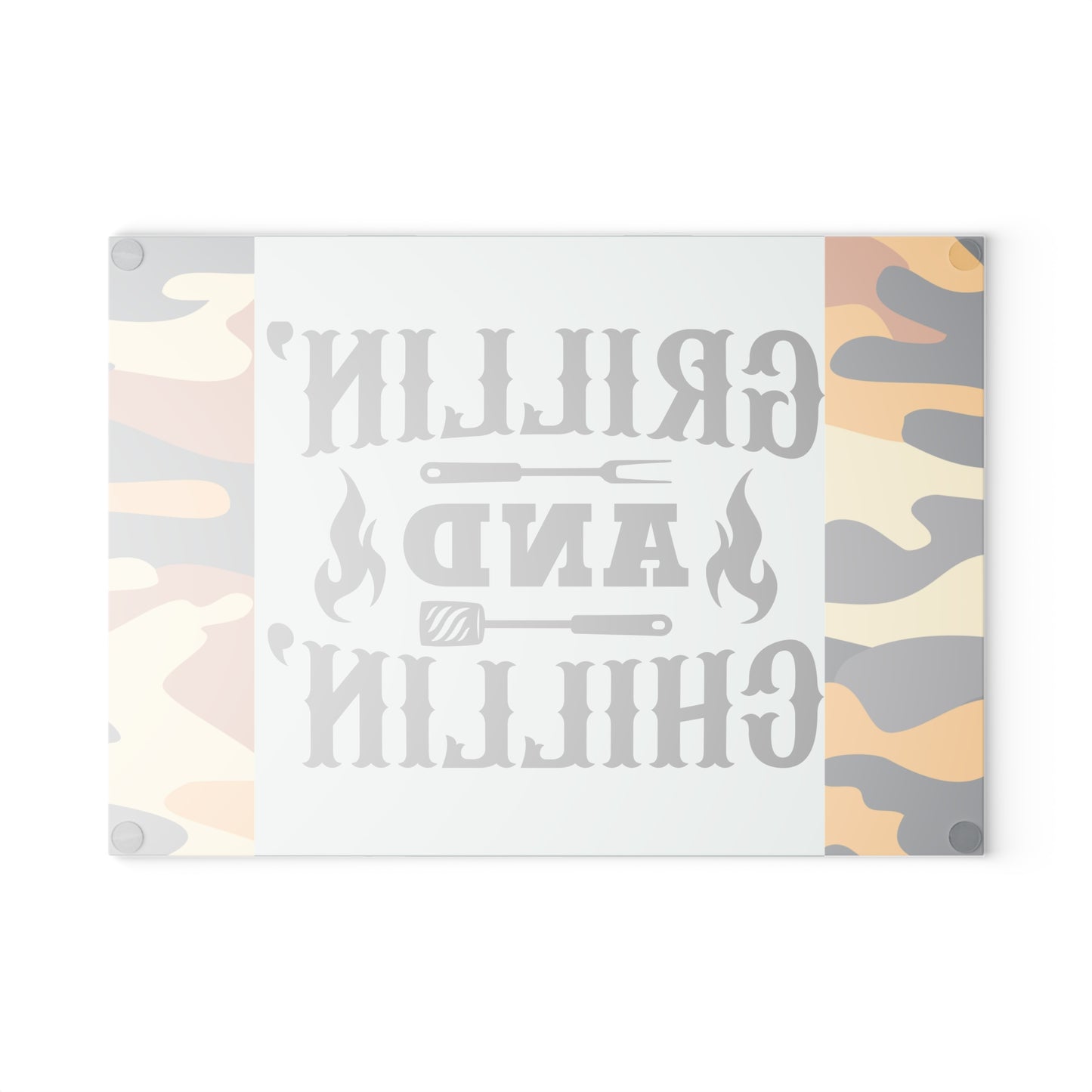 Tabla de cortar de vidrio GRILLIN AND CHILLIN – Estilo camuflaje para preparar barbacoa 🍔