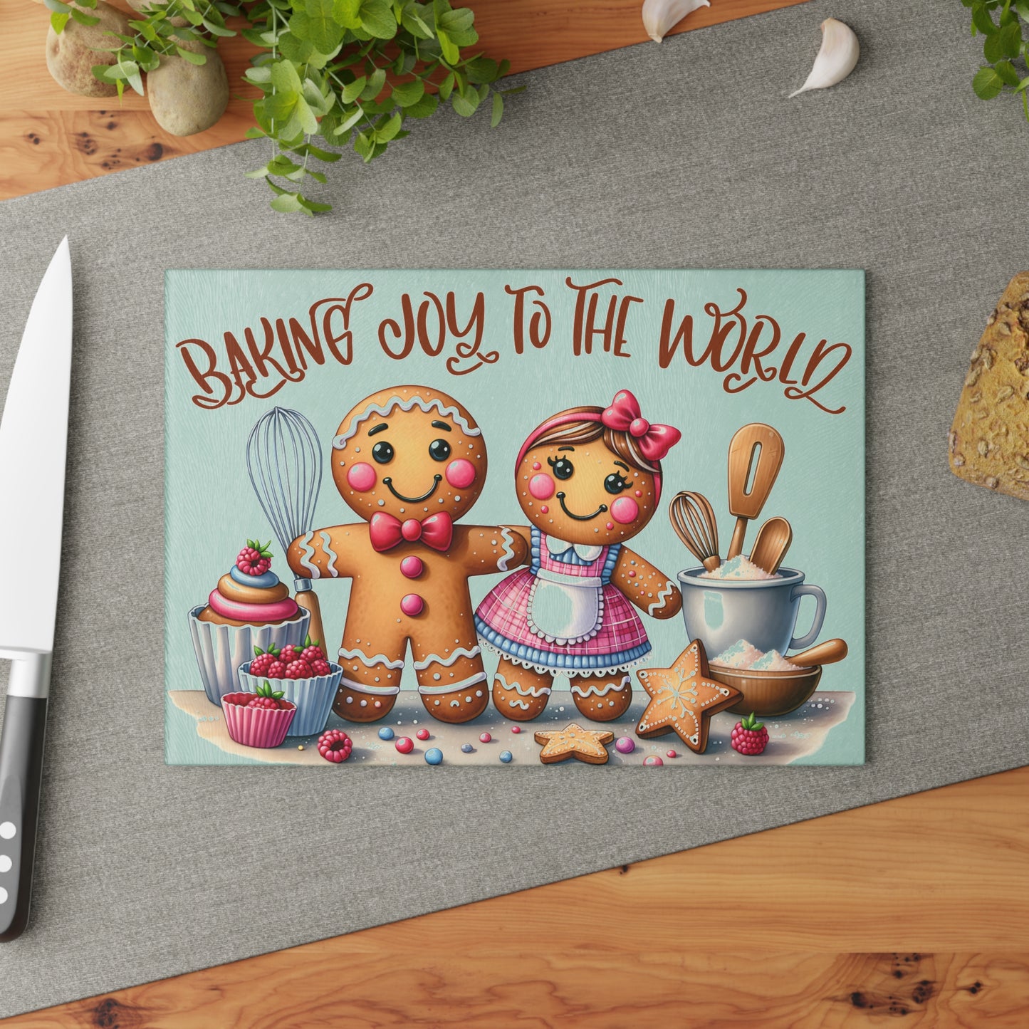 🍪🎄 Baking Joy to the World Gingerbread Couple Cutting Board 🎄🍪