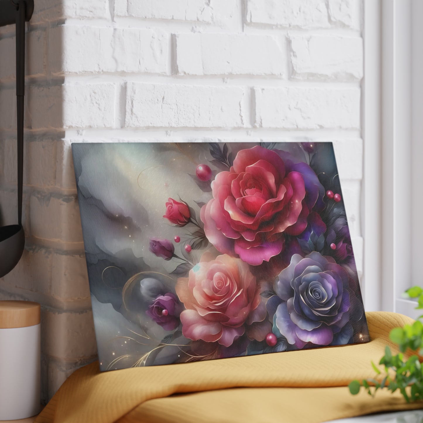 Tabla de cortar de vidrio templado con rosas elegantes: decoración floral para la cocina, regalo único, tabla de cortar de vidrio, tabla para charcutería, tabla de cortar personalizada, flores