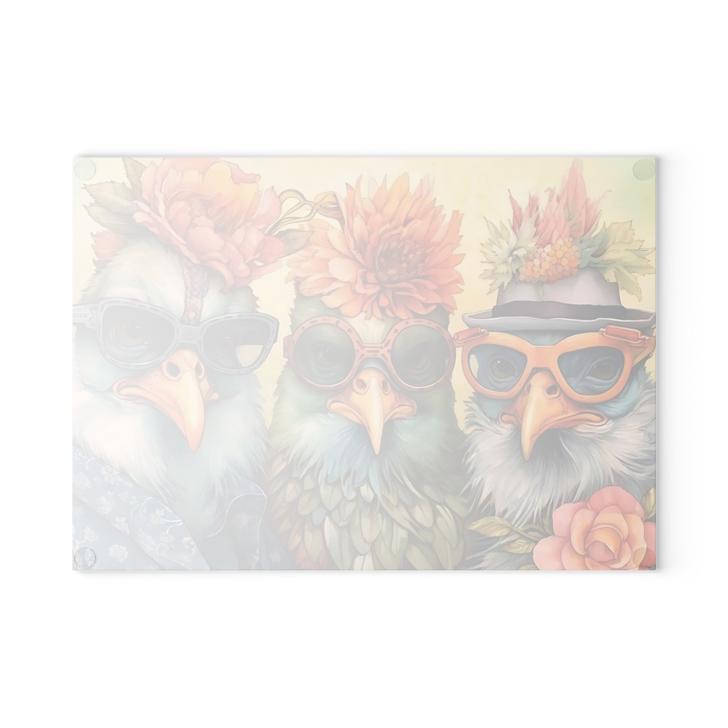 🕶️🌸 Feathered Friends Fun – Whimsical Birds Glass Cutting Board with Style and Sass 🐦