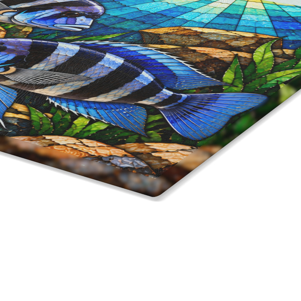 Blue Cichlids Stained-Glass-Look Glass Cutting Board – Aquarium Fish Kitchen Decor
