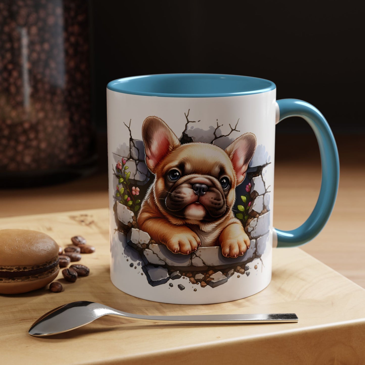 🐾☕ Tan French Bulldog Puppy Accent Mug – Sweet Peek-Through Pup Design ✨