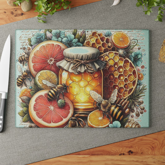 Tabla de cortar con forma de abeja, regalo de cocina, tabla inspirada en la naturaleza, tabla de vidrio templado, regalo para amantes de las abejas, cocina de granja, tabla de cortar rústica